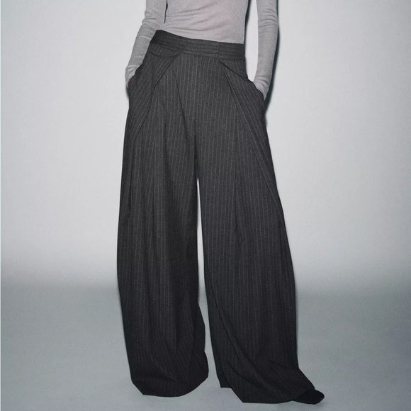 ZARA ZW COLLECTION PINSTRIPE PLEATED PANTS